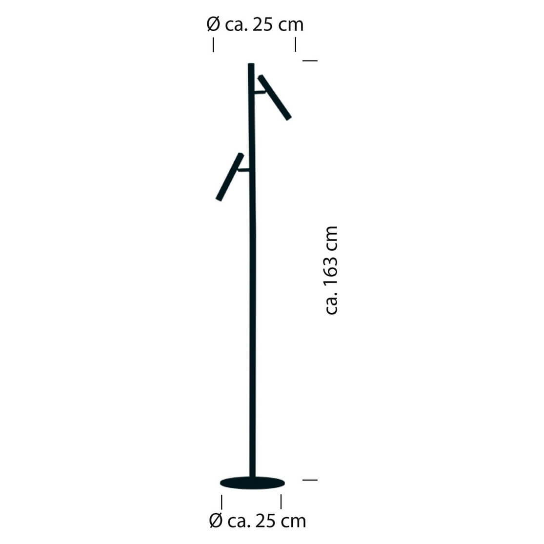 Schéma coté indiquant une hauteur de 163 cm et base de 25 cm