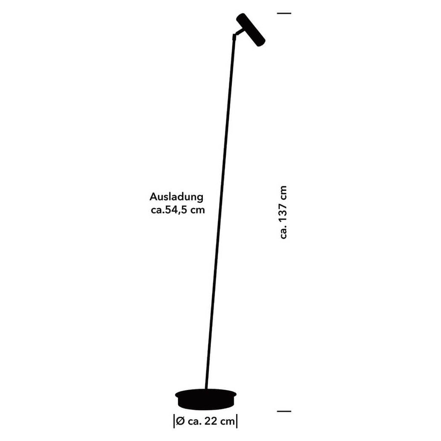 Schéma coté du lampadaire avec hauteur 137 cm, base de 22 cm.