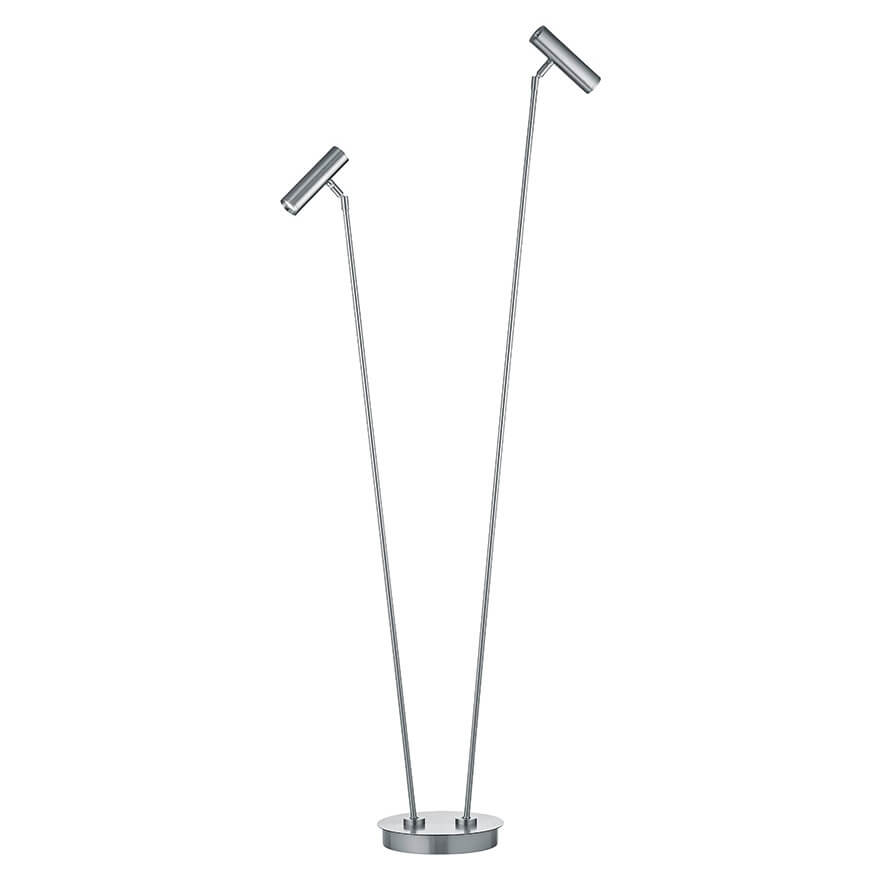 Même lampadaire vu de biais, bras écartés et têtes cylindriques orientables visibles