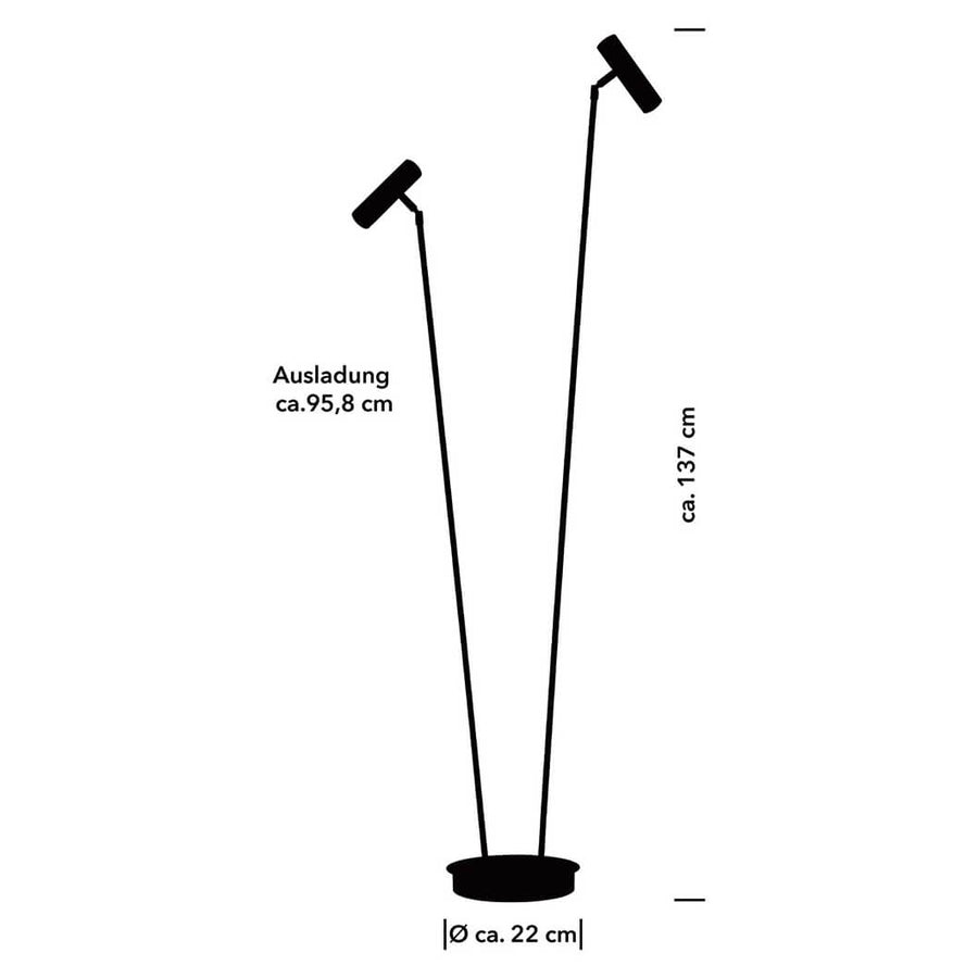 Schéma coté du luminaire avec hauteur 137 cm et base ronde de 22 cm