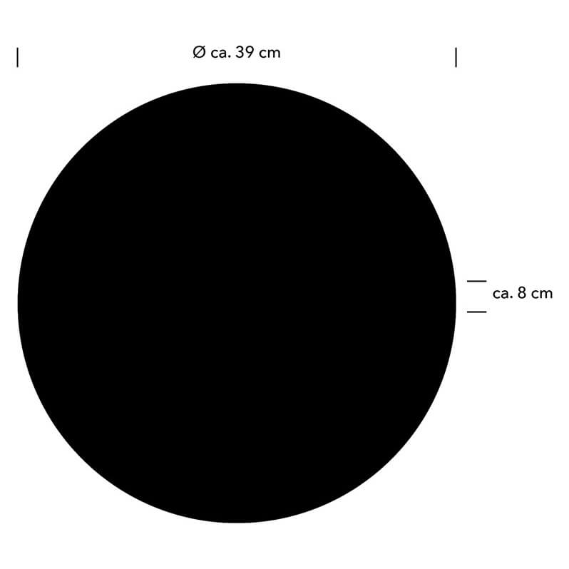 Schéma technique indiquant un diamètre de 39 cm et une épaisseur de 8 cm