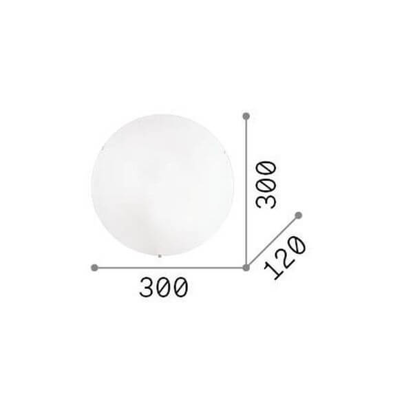 Schéma coté du plafonnier rond indiquant 300 mm de diamètre et 120 mm de profondeur