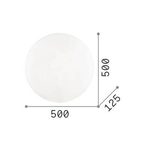 Schéma de dimensions du plafonnier rond avec diamètre 500 et épaisseur 125 mm