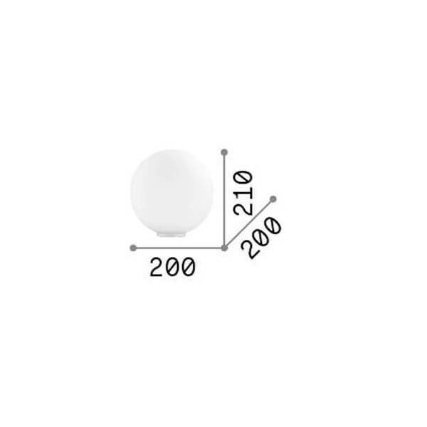 Schéma de dimensions du luminaire : 200 mm de diamètre et 210 mm de hauteur
