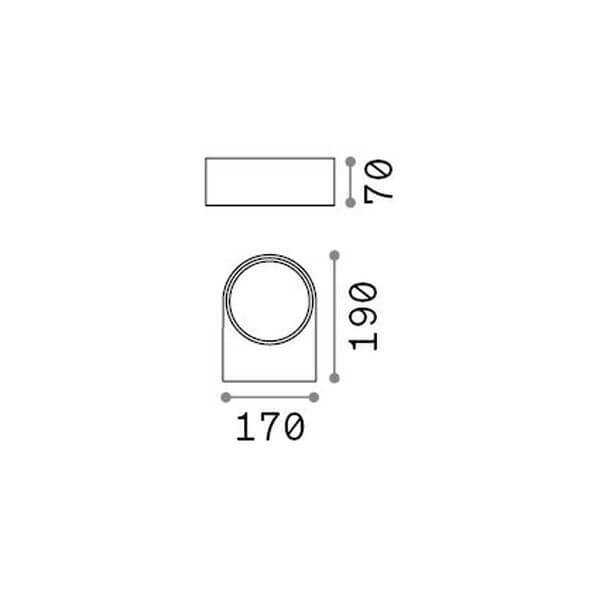 Schéma coté de l'applique : largeur 170, hauteur 190 et épaisseur 70.
