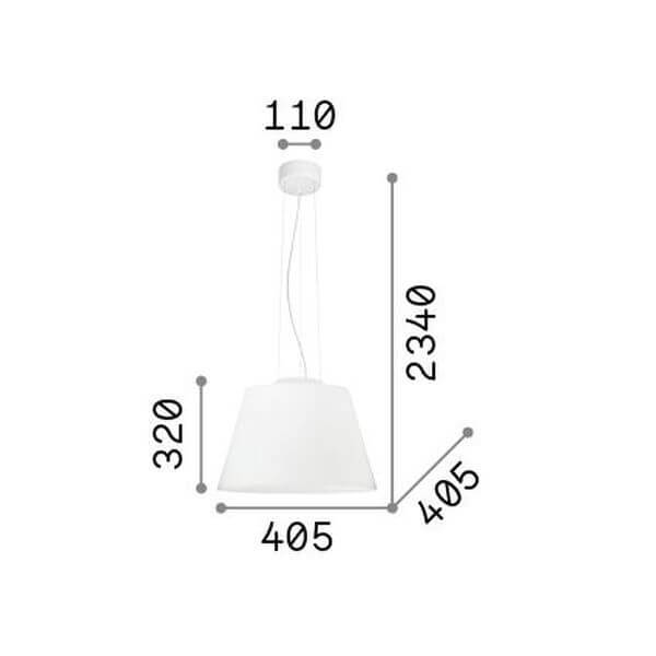Schéma de dimensions du luminaire avec hauteur et largeur indiquées
