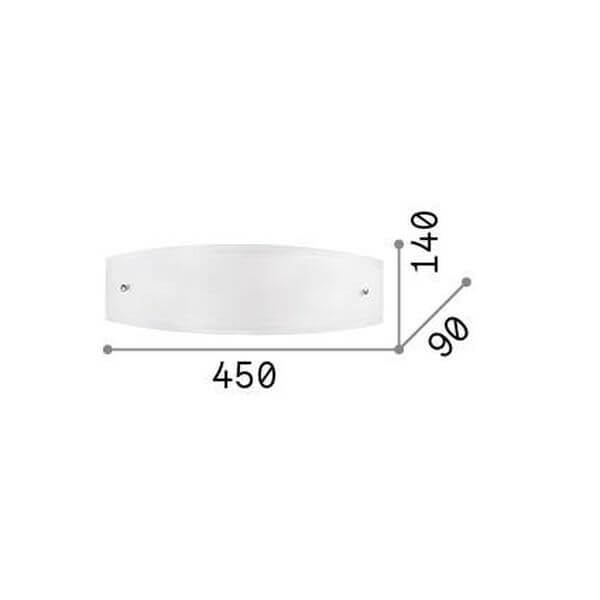Schéma de dimensions du luminaire : largeur 450, hauteur 140 et profondeur 90 millimètres