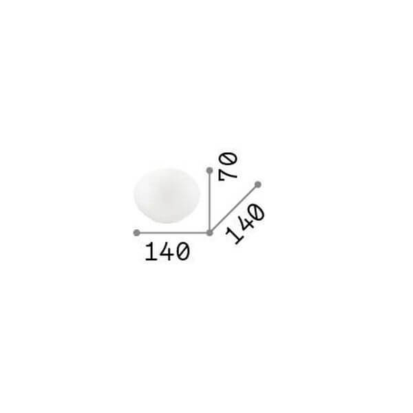 Schéma coté de la lampe : largeur 140 mm et hauteur 70 mm