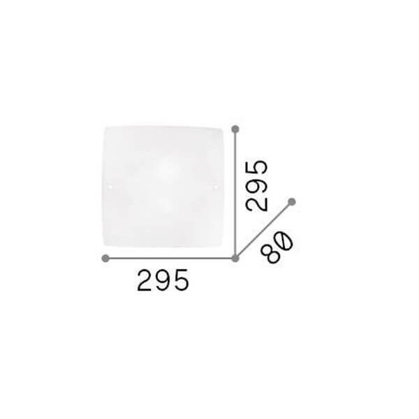Schéma coté du plafonnier indiquant 295 mm de côté et 80 mm de hauteur