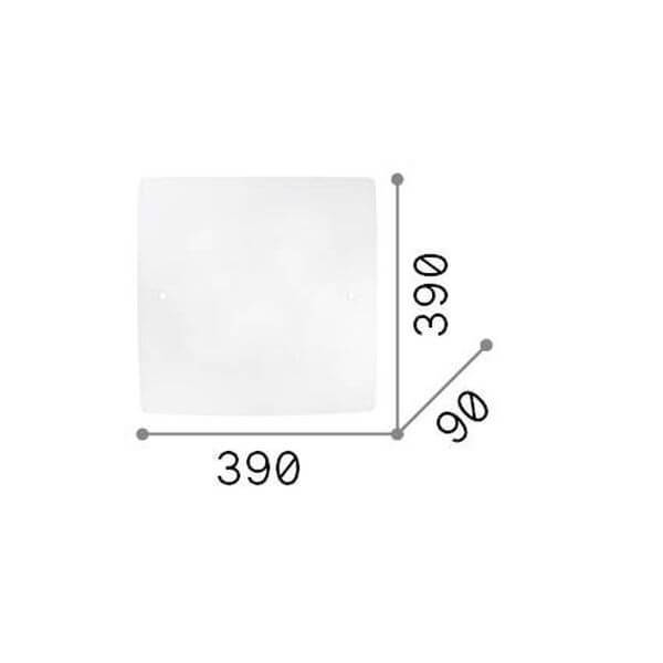 Schéma de dimensions du plafonnier : largeur 390, hauteur 390, profondeur 90 mm.