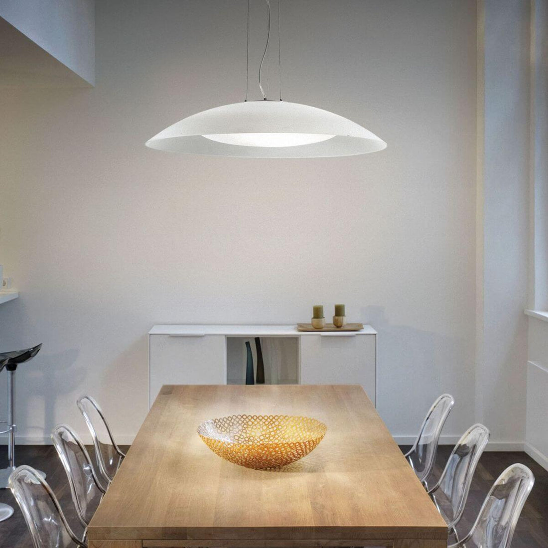 Suspension Lena 3 lumières blanche, verre, Ø 74 cm