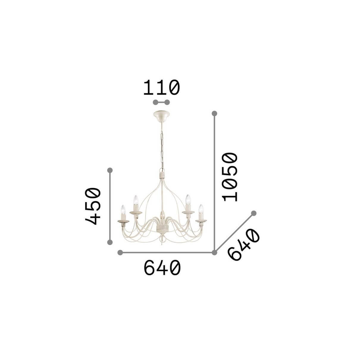 Schéma coté de la suspension : hauteur 1050, largeur 640 et hauteur du corps 450 mm