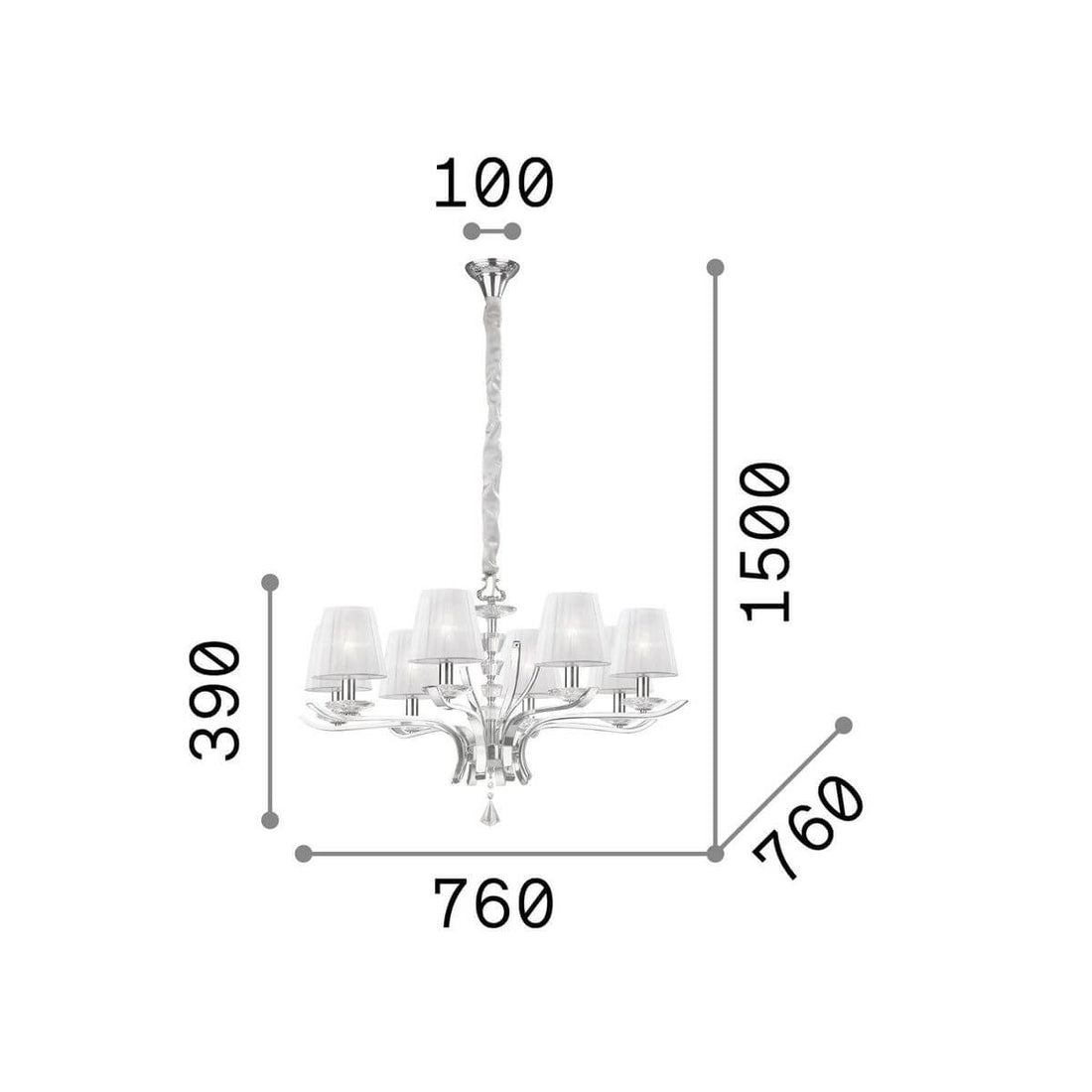 Suspension Pegaso 8 lumières blanche, verre