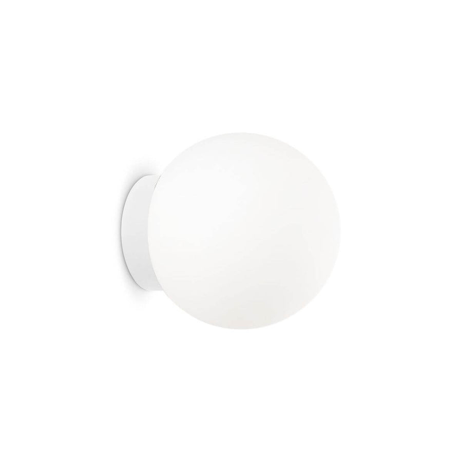 Applique murale blanche en verre opalin, sphère fixée sur une base murale ronde