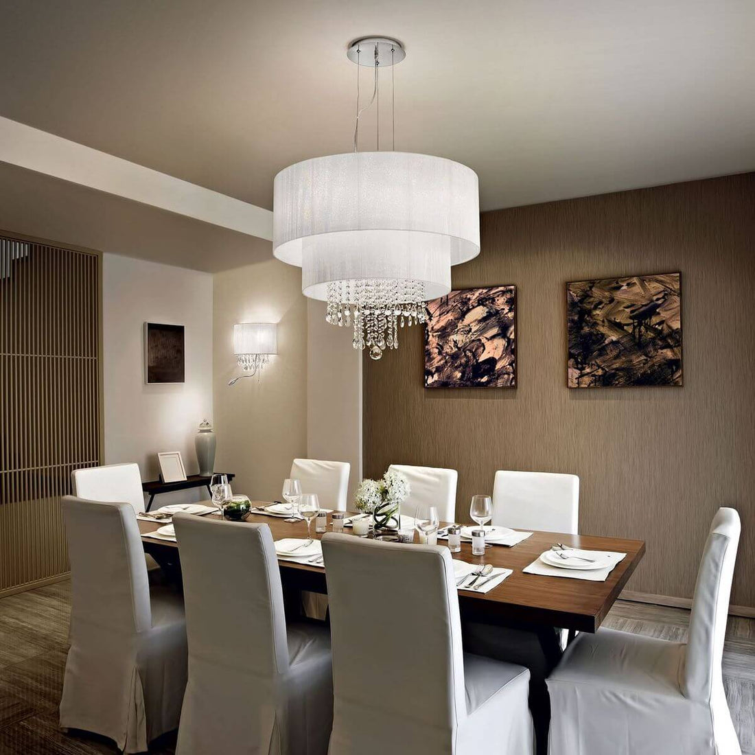 Suspension Opera 6 lumières blanche, cristal