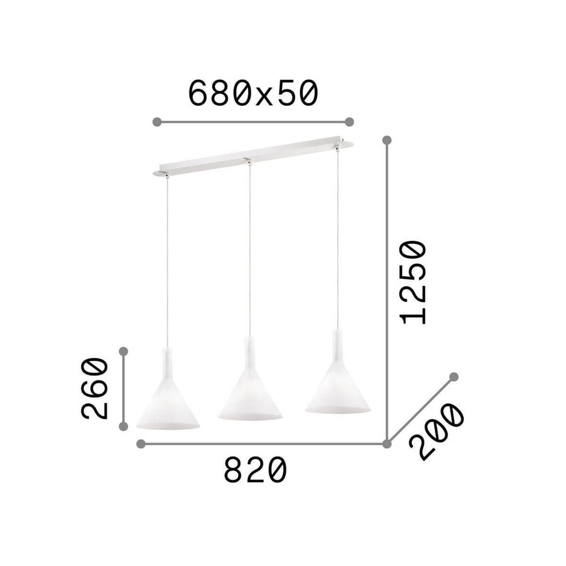 Suspension Cocktail 3 lumières blanche, verre