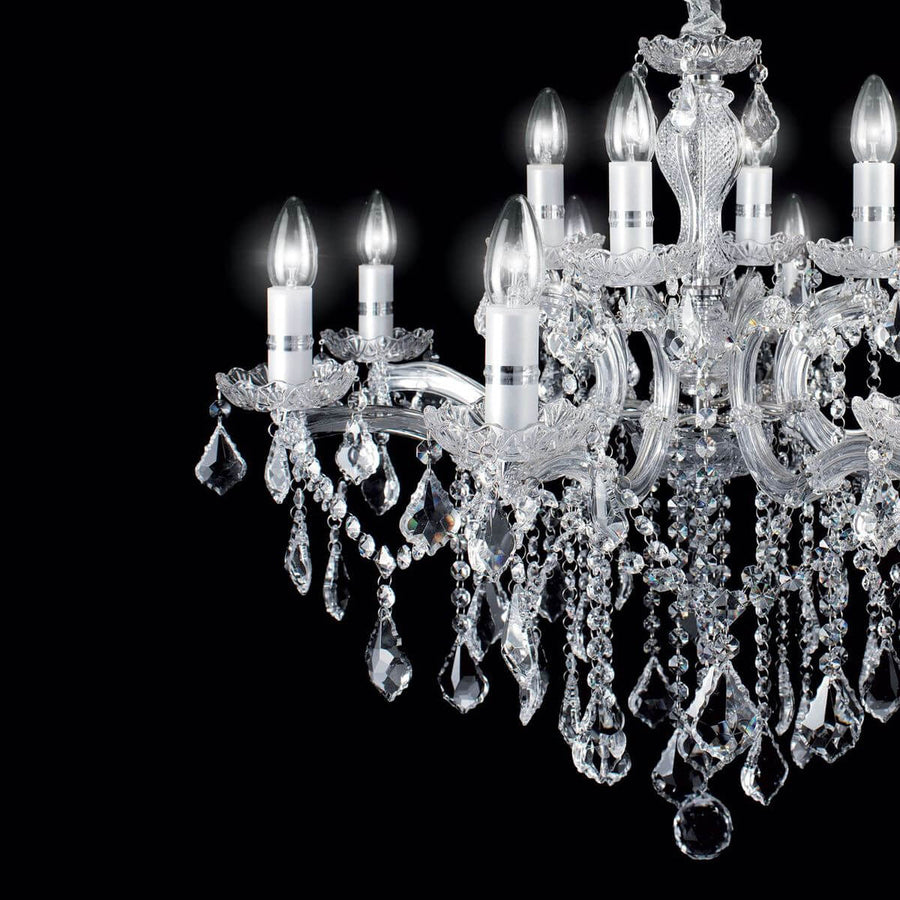Suspension Florian 18 lumières chromée, cristal