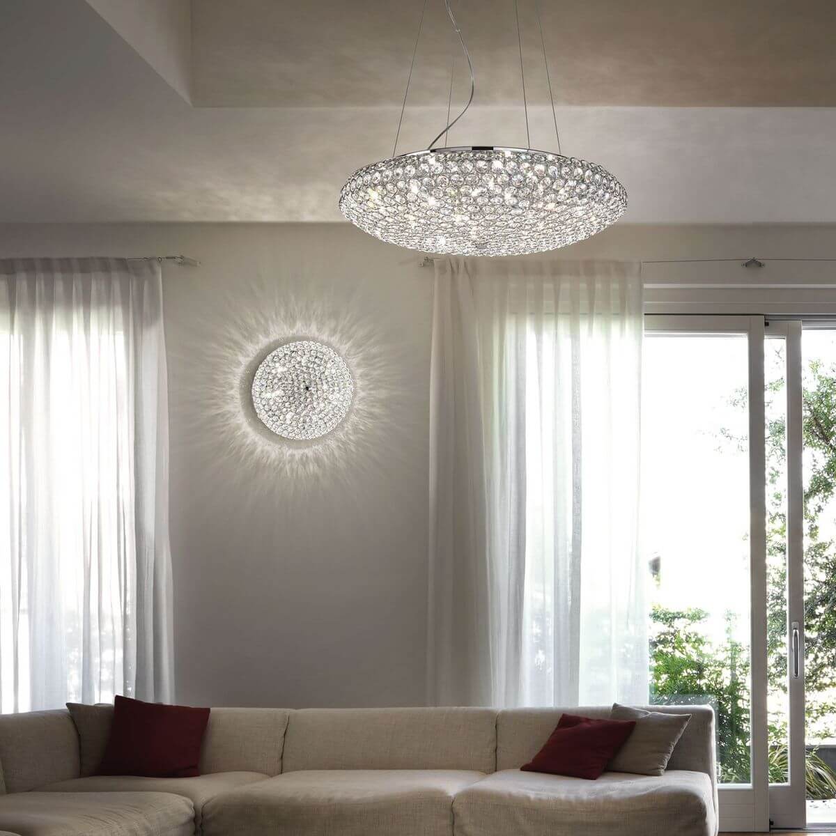 Plafonnier King 5 lumières chromé, cristal