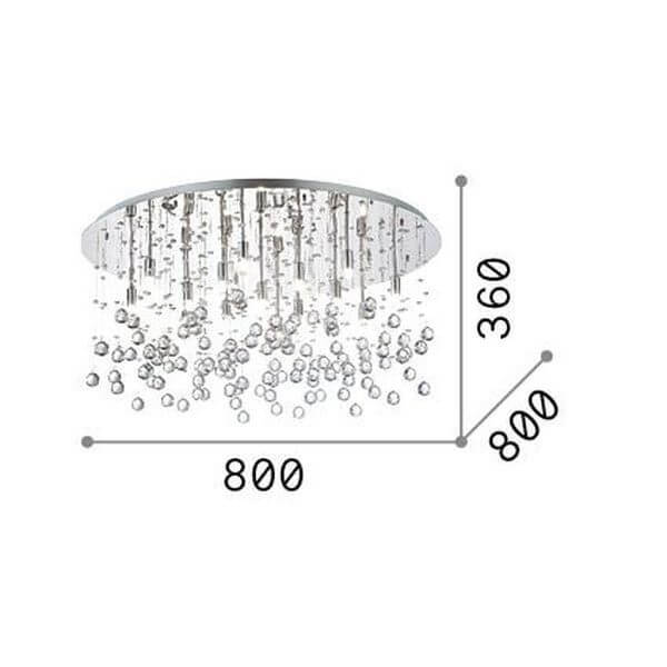 Schéma de dimensions du plafonnier : 800 mm de diamètre sur 360 mm de hauteur