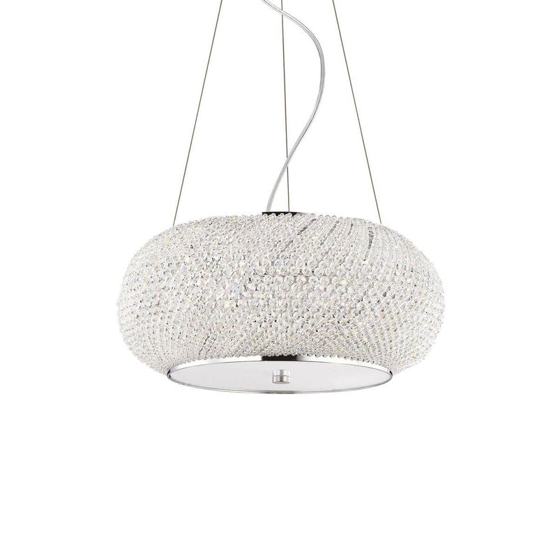 Suspension Pasha 6 lumières chromée, cristal