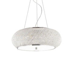 Suspension Pasha 10 lumières chromée, cristal