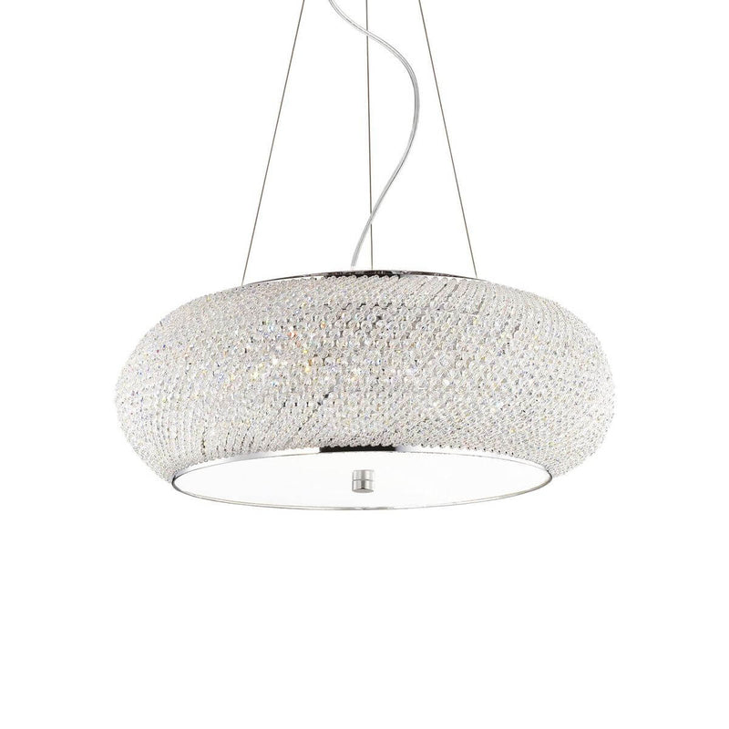 Suspension Pasha 10 lumières chromée, cristal