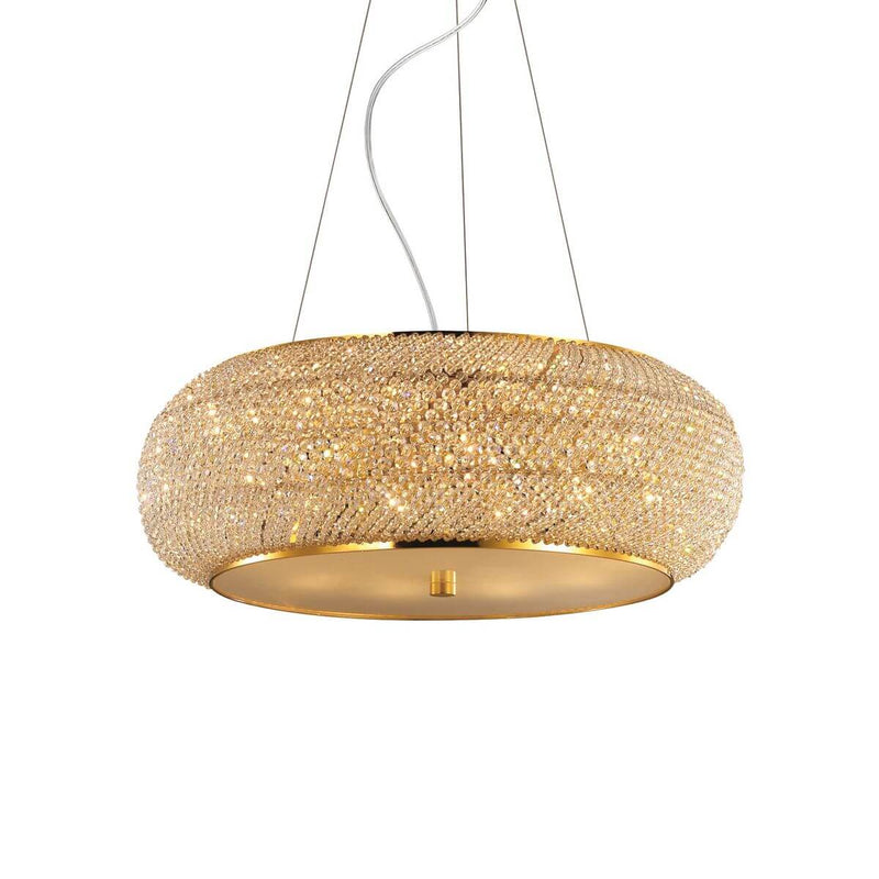 Suspension Pasha 10 lumières dorée, cristal