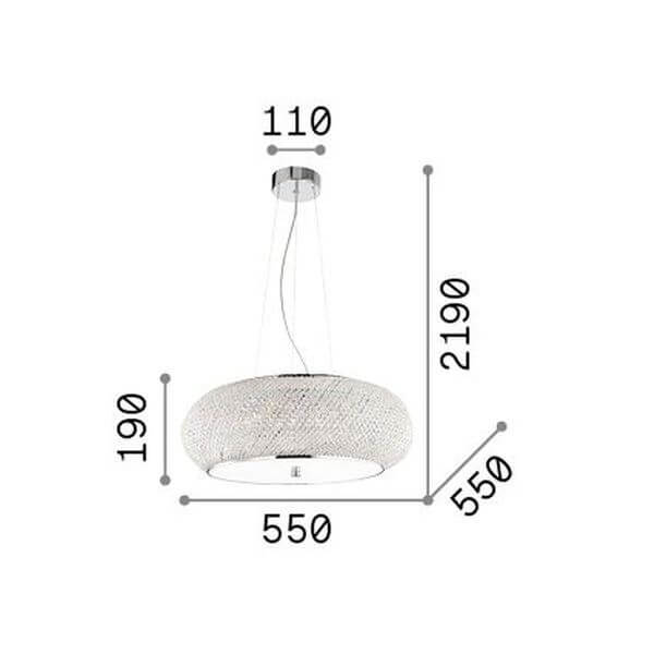 Schéma coté du luminaire indiquant hauteur 2190, diamètre 550 et épaisseur 190 mm