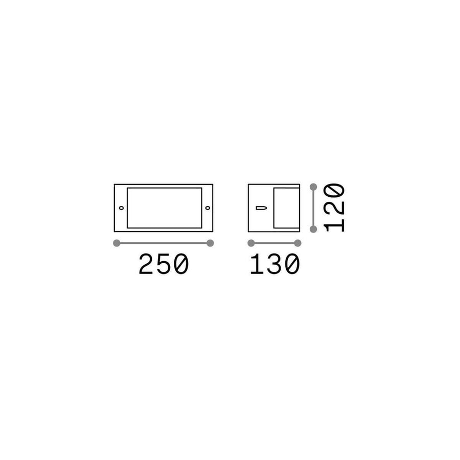 Schéma coté de l'applique : largeur 250 mm, profondeur 130 mm, hauteur 120 mm