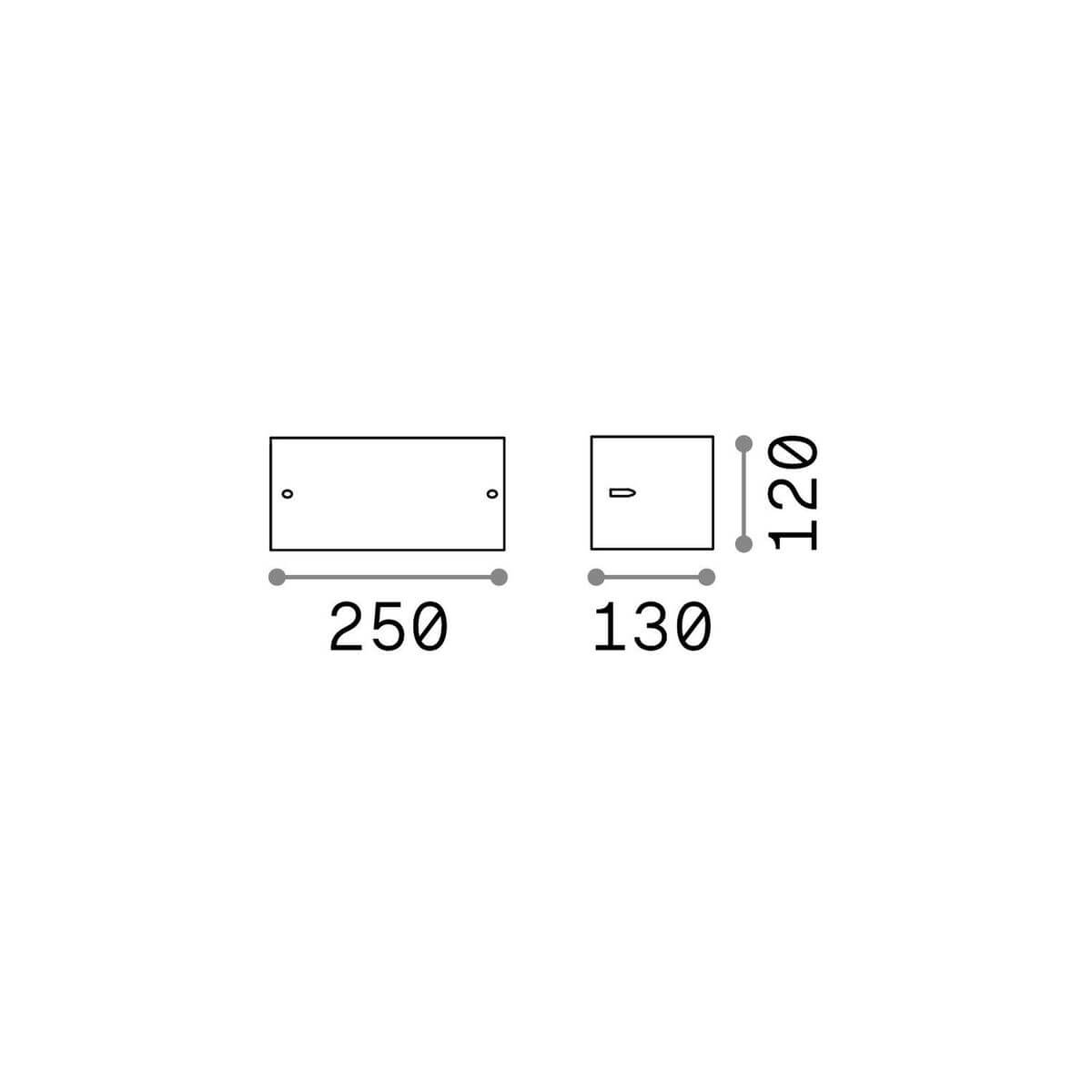 Schéma de dimensions de l'applique : largeur 250, profondeur 130 et hauteur 120 mm