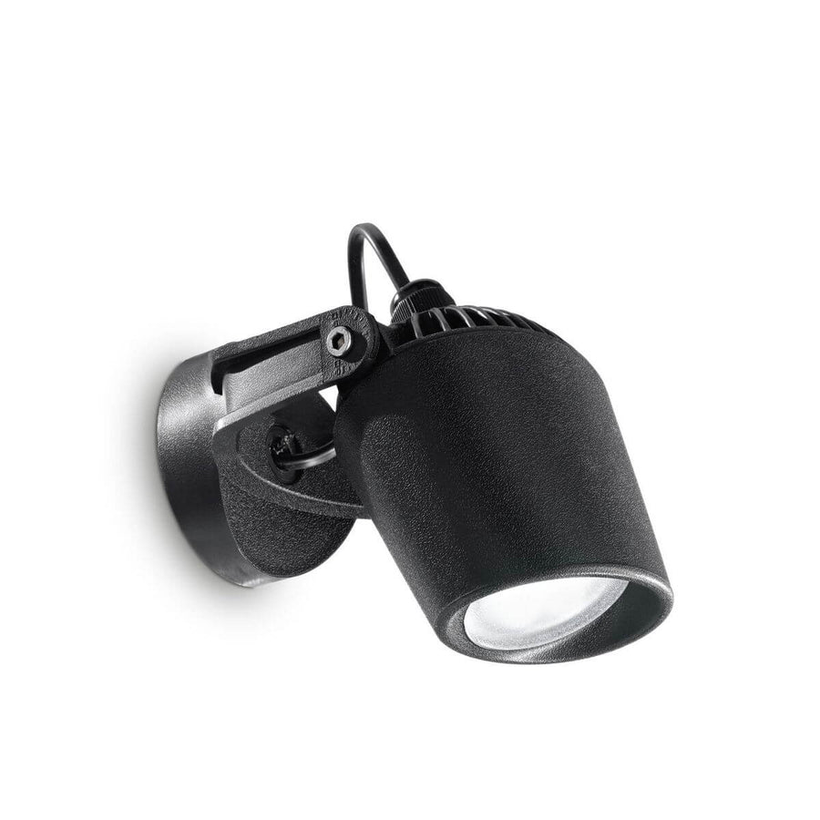 Applique extérieure noire avec projecteur cylindrique orientable, vue de face sur fond blanc