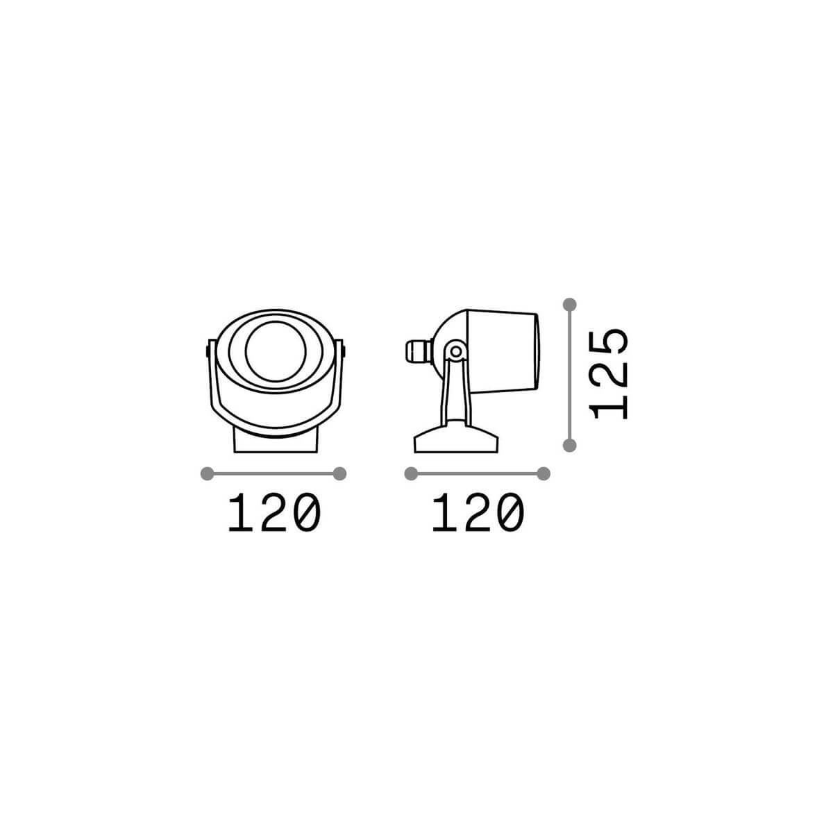 Schéma de dimensions du luminaire : largeur 120 mm et hauteur 125 mm