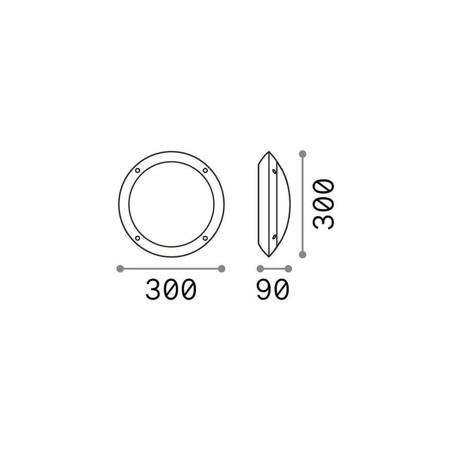 Schéma de dimensions du luminaire rond avec diamètre 300 et profondeur 90 mm