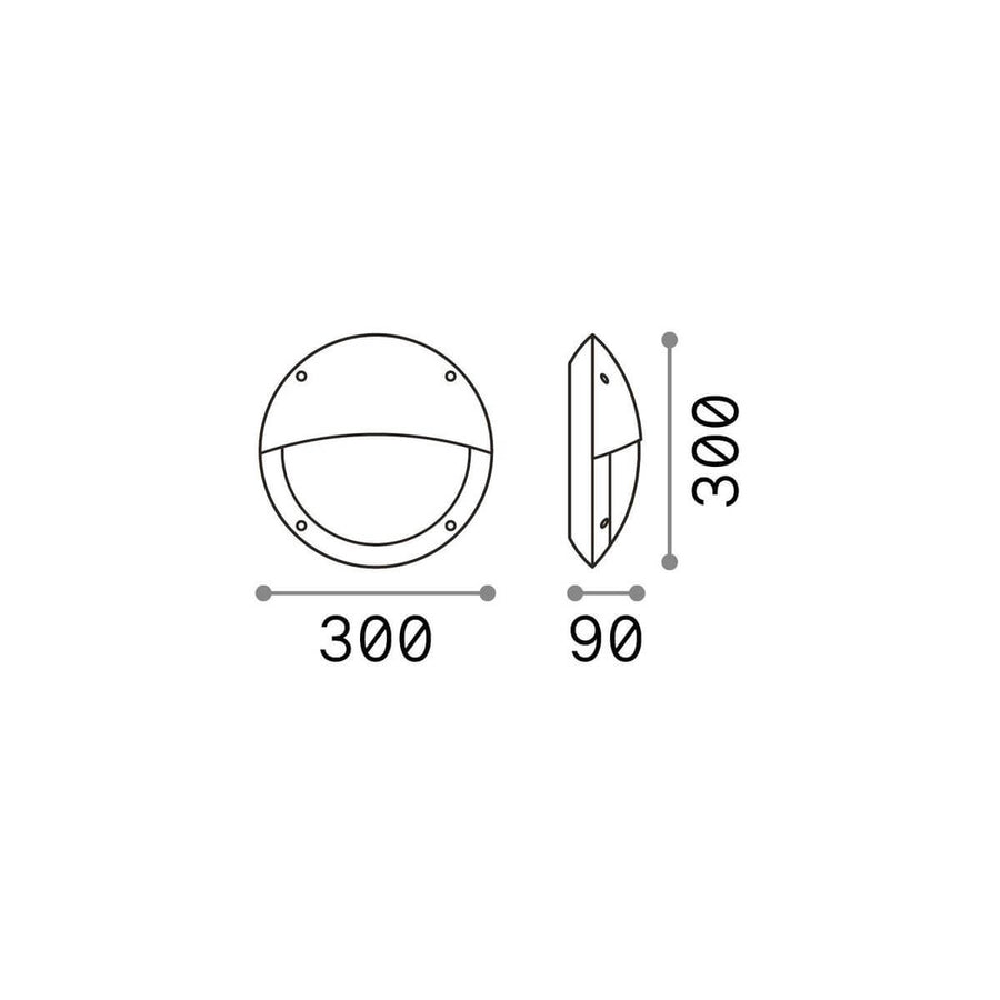 Schéma coté montrant un diamètre de 300 mm et une profondeur de 90 mm.