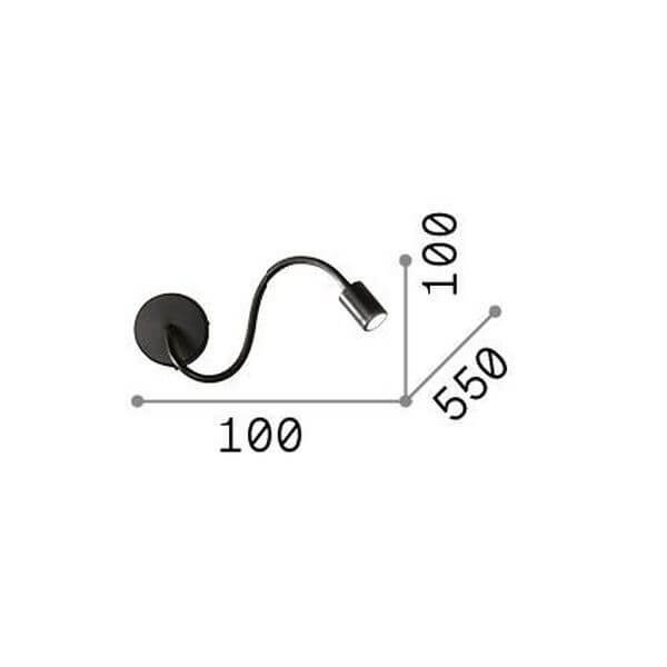 Schéma de dimensions de l'applique murale noire avec mesures en millimètres.
