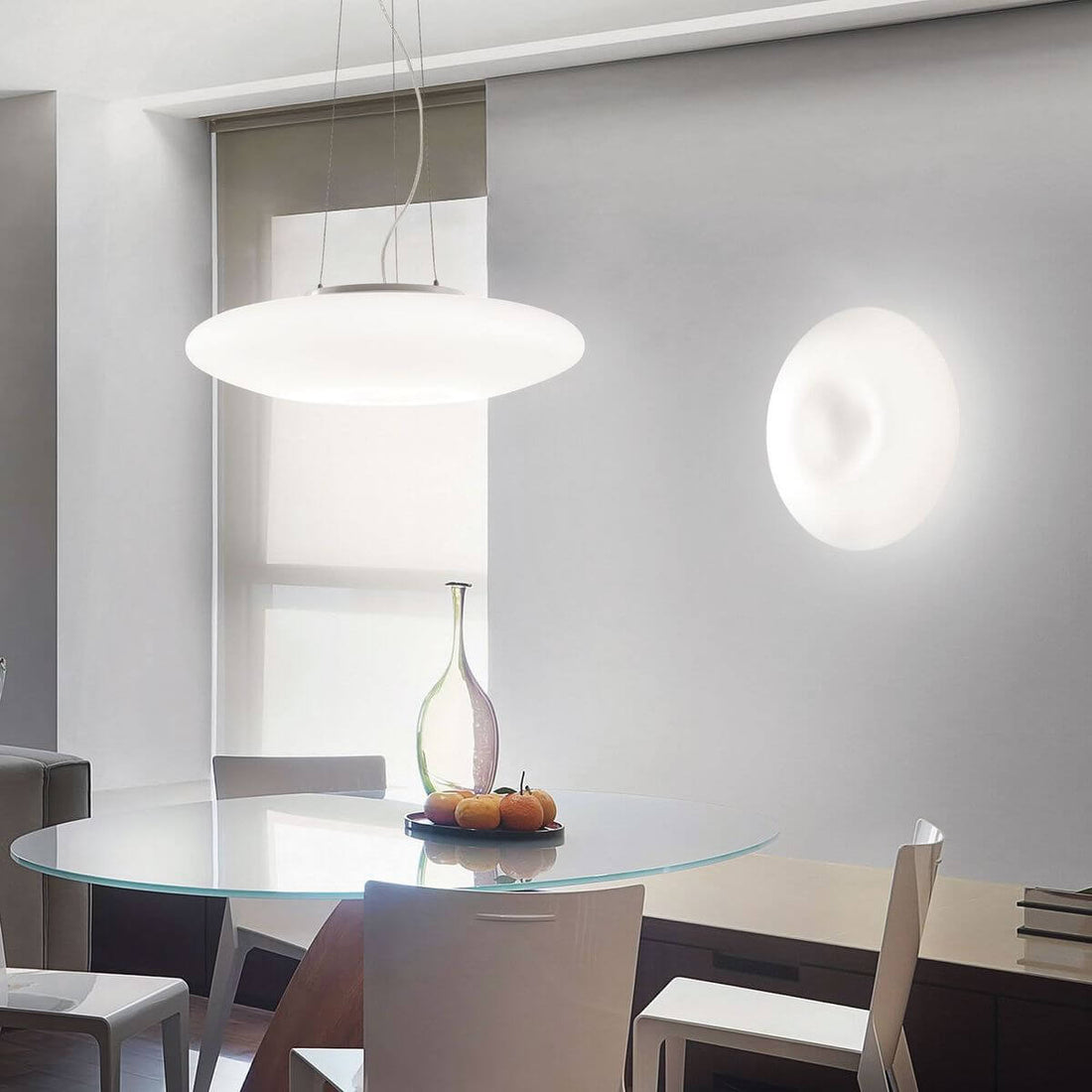 Suspension Glory 3 lumières blanche, verre, Ø 40 cm