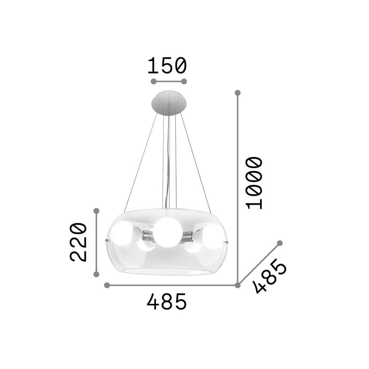 Suspension Audi-10 5 lumières fumée, verre