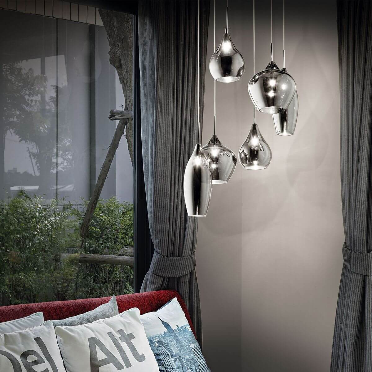 Suspension Soft 6 lumières fumée, verre