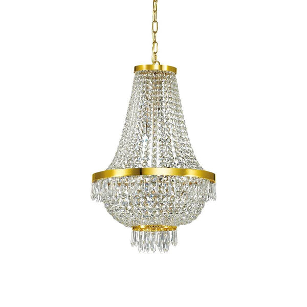 Suspension Caesar 9 lumières dorée, cristal