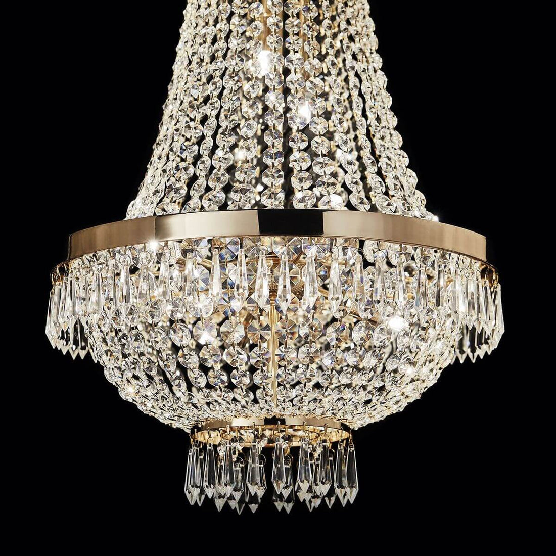 Suspension Caesar 12 lumières dorée, cristal