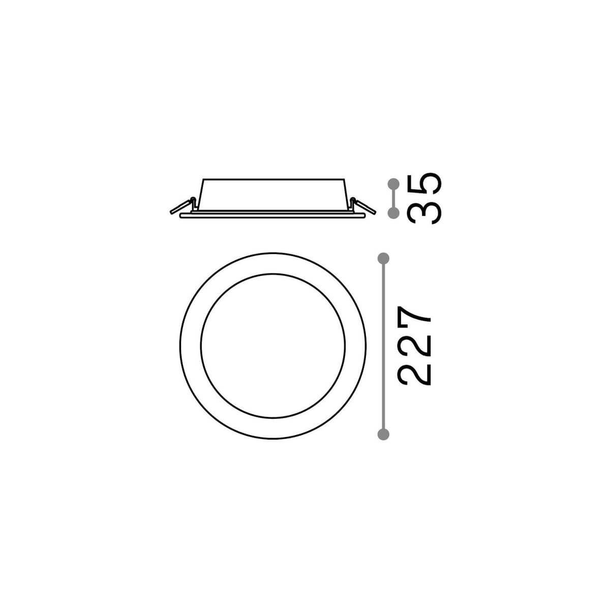 Schéma de dimensions du spot rond 227 mm de diamètre et 35 mm de profondeur