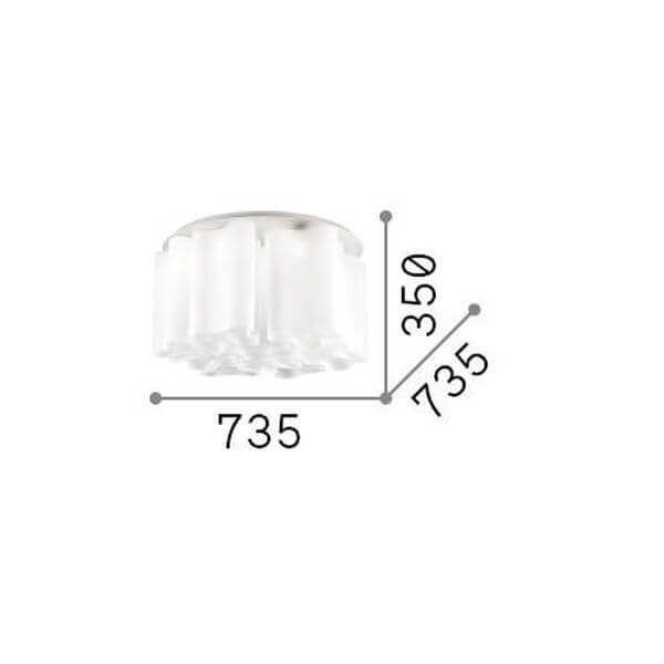 Schéma de dimensions du luminaire avec largeur 735, profondeur 735 et hauteur 350
