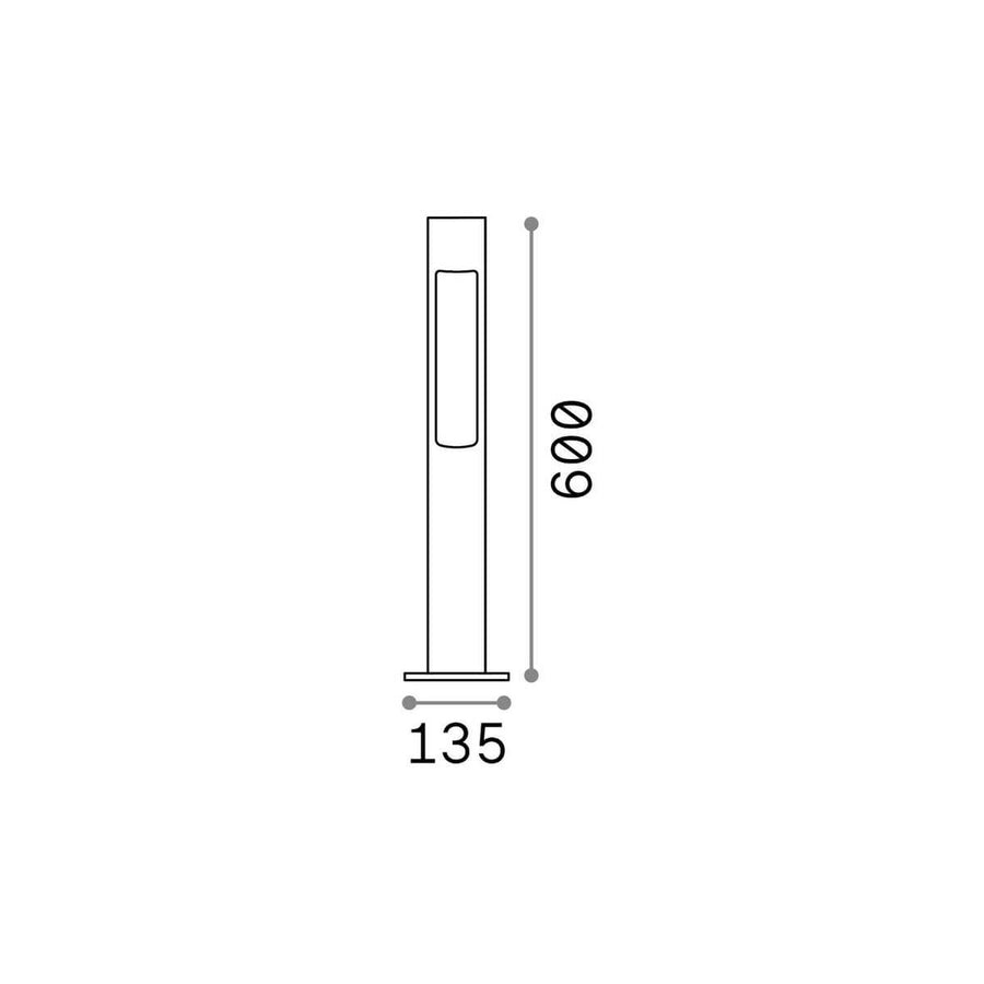 Schéma technique coté indiquant une hauteur de 600 mm et un diamètre de 135 mm
