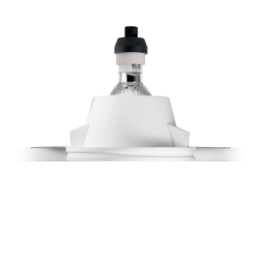 Vue de profil du luminaire montrant douille, corps blanc et collerette