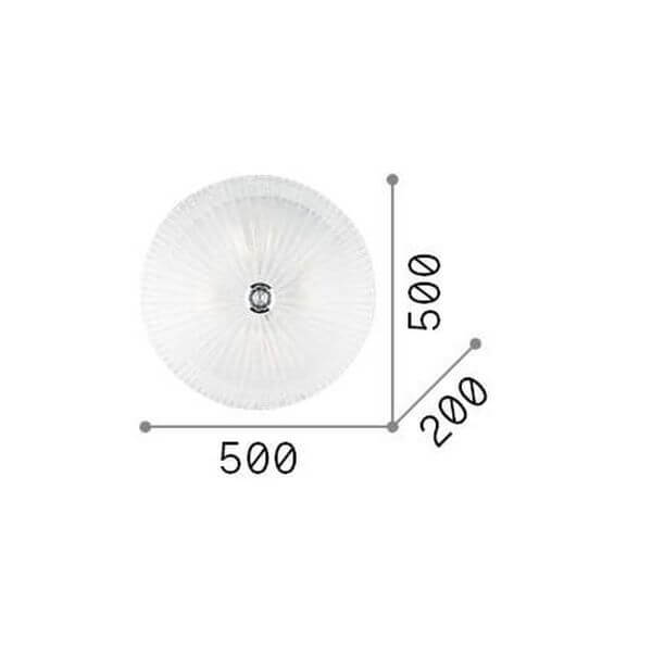 Schéma de dimensions du plafonnier : diamètre 500 mm et profondeur 200 mm, vue du dessous