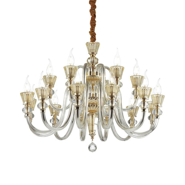 Suspension Strauss 18 lumières dorée, verre