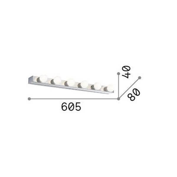 Schéma coté indiquant longueur 605 mm, profondeur 80 mm et hauteur 40 mm