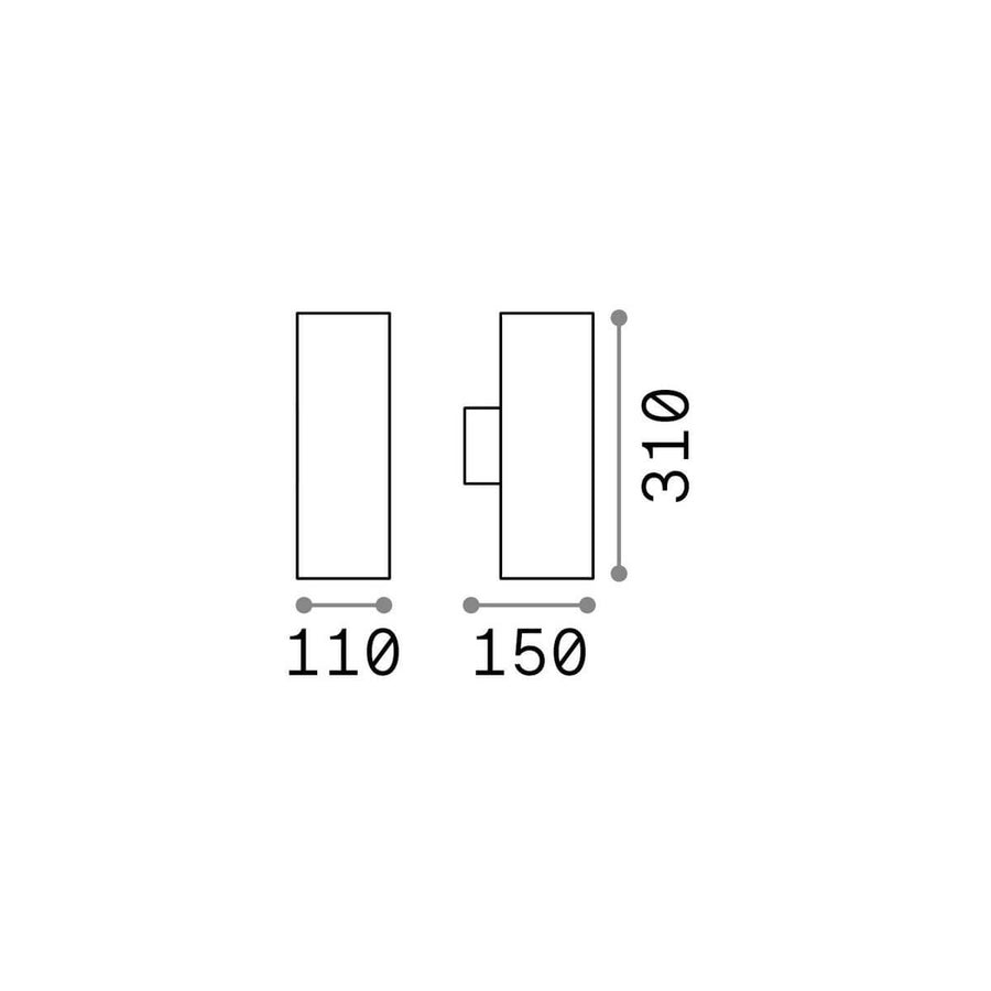 Schéma de dimensions du luminaire : hauteur 310 mm, largeur 110 et 150 mm