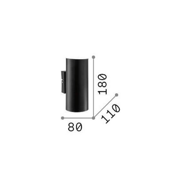 Schéma technique coté du luminaire : hauteur 180, diamètre 110, profondeur 80
