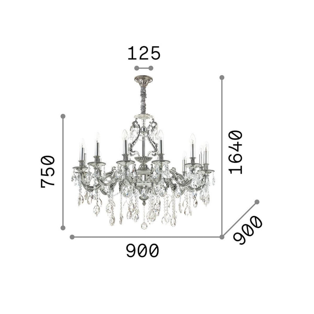 Suspension Gioconda 12 lumières dorée, cristal